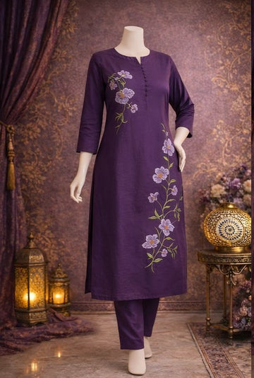 Embroided Cotton Kurta pant set